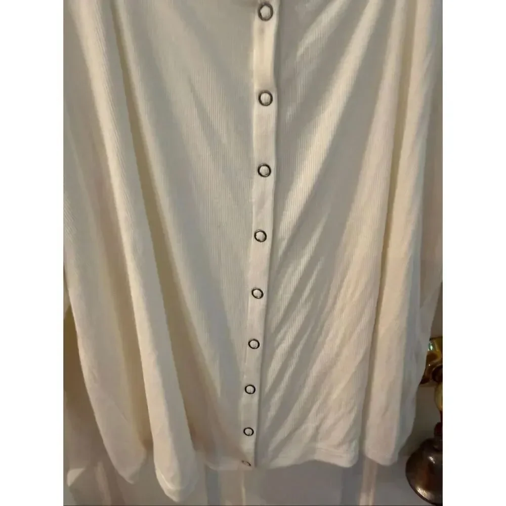 Maeve Anthropologie Cream Scoop Neck Ribbed Snap Front Top sz 2X NWT